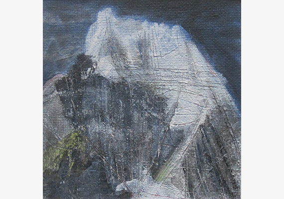 Unterwegs_Alpen, 2012, Acryl/Kreide/Taschenmesser auf Malkarton, 10x10 cm